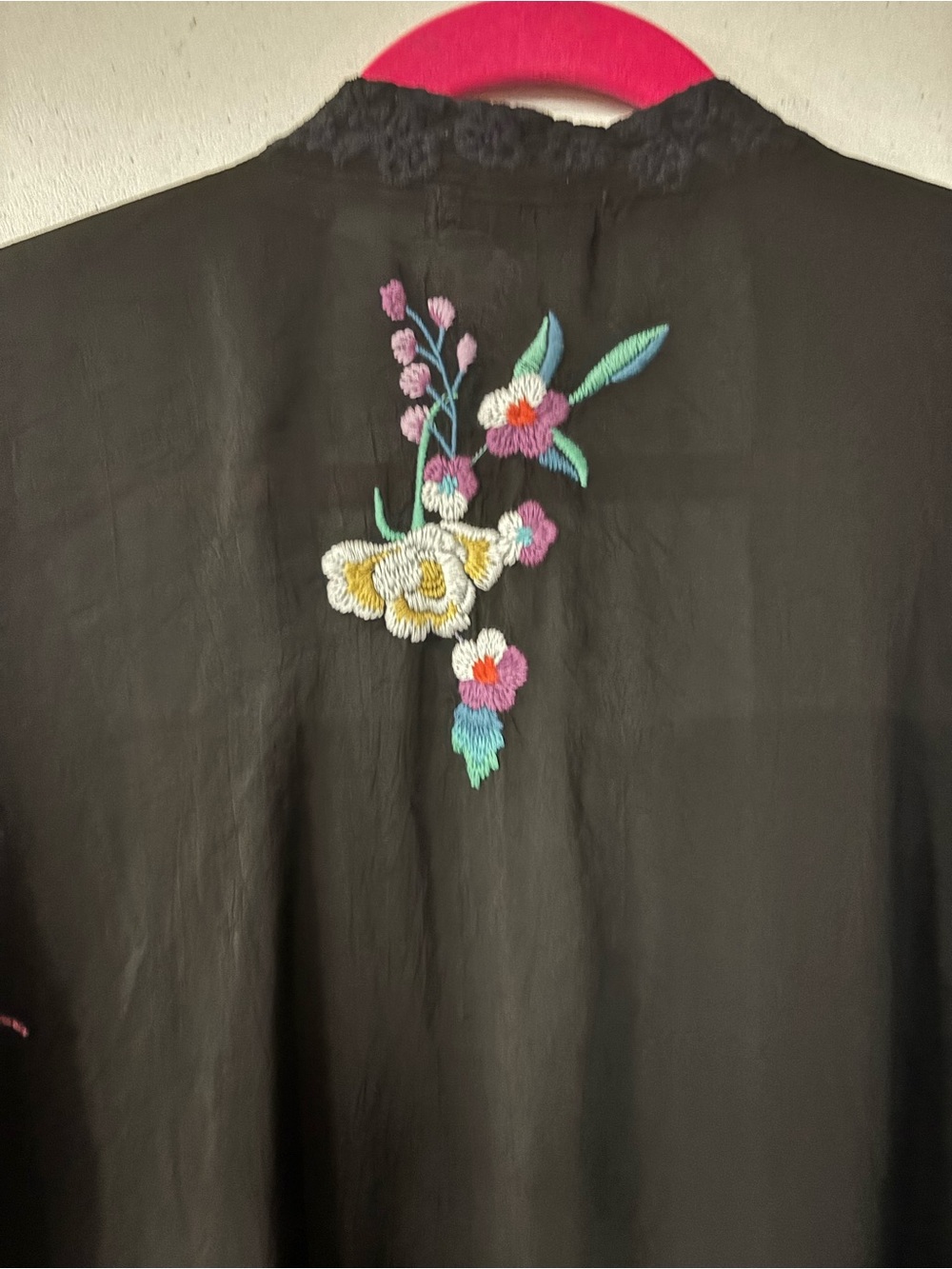 JOHNNY WAS BLACK FLORAL EMBROIDERED KIMONO JACKET ONE SZ EUC - Picture 4 of 4